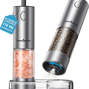 814ri9B0QyL._AC_SL1500_.jpg ThermoMaven Upgraded Larger Capacity Electric Salt and Pepper Grinder Set, 110ml Rechargeable Salt and Pepper Shaker with LED Light, Stainless Steel Automatic Pepper Mill with 6 Adjustable Coarseness