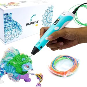 814z0KixL._AC_SL1500_.jpg SCRIB3D P1 3D Printing Pen with Display - Includes 3D Pen, 3 Starter Colors of PLA Filament, Stencil Book + Project Guide, and Power adapter