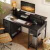 Huuger 47 inch Computer Desk with 4 Drawers, Gaming Desk with LED Lights & Power Outlets, Home Office Desk with Large Storage Space for Bedroom, Work from Home, Black