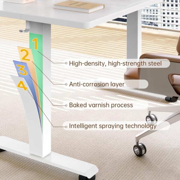 817nQ2mlayL._AC_SL1500_.jpg Veken 55 Inch Large Electric Standing Desk,Sit to Stand Up, Heights Adjustable, Work Home Office Computer Table for Study, Walking Pad, Writing, and Games, Wooden Desktop Desks, White
