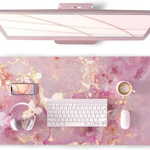 817vA14ZWRL._AC_SL1500_.jpg QIYI Large Mouse Pad, Cute Pink Desk Mat for Desktop, Women Girls PU Leather Desk Pad Waterproof Gaming Mousepad, Rose Gold Marble Computer Protector Writing Pad for School Office Home 31.5" x 15.7"