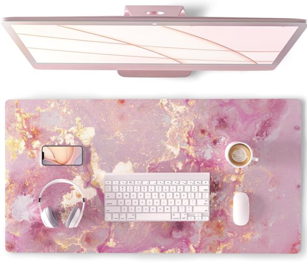 817vA14ZWRL._AC_SL1500_.jpg QIYI Large Mouse Pad, Cute Pink Desk Mat for Desktop, Women Girls PU Leather Desk Pad Waterproof Gaming Mousepad, Rose Gold Marble Computer Protector Writing Pad for School Office Home 31.5" x 15.7"