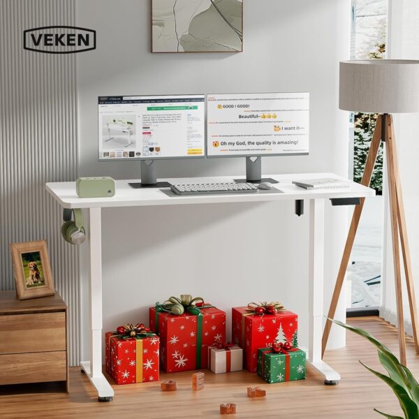 818ZyixI2L._AC_SL1500_.jpg Veken 55 Inch Large Electric Standing Desk,Sit to Stand Up, Heights Adjustable, Work Home Office Computer Table for Study, Walking Pad, Writing, and Games, Wooden Desktop Desks, White