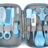 PandaEar Baby Healthcare & Grooming Kit - Baby Safety Set Comb, Brush, Finger Toothbrush, Nail Clippers, Scissors, Nasal Aspirator - Nursery Care Kit (Blue)