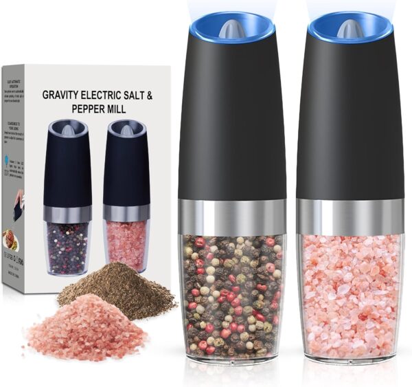 819ZyprA2qL._AC_SL1500_.jpg Battery Operated Salt And Pepper Grinder Set with LED Light, Automatic Electric Gravity Salt And Pepper Shakers Set, Each 6 AAA Batteries Needed, Adjustable Roughness, 2 Pack (Black)