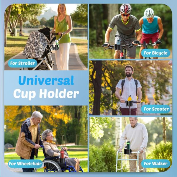 Guiseapue Cup Holder for Walker: Stroller Cup Holder Attachment with Phone Holder, Wheelchair/Stroller Accessories for Rollator, Bike, Scooter, Baby Essentials, First Mother‘s Day Gifts for New Mom