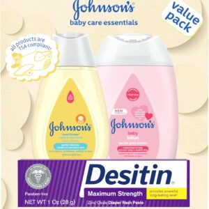 81ABgxPwuNL._AC_SL1500_.jpg Johnson's Baby Care Essentials Gift Set, Body Lotion, & Zinc Oxide Diaper Rash Paste for Baby's Delicate Skin, Value Pack, Travel-Size, Bath Essentials Must Haves, Baby Gifts, 3 Items