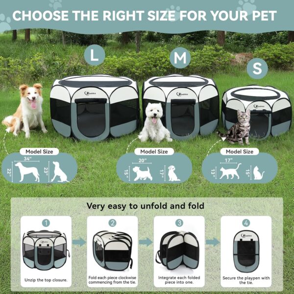81AkFzIpT9L._AC_SL1500_.jpg Siedihit Dog Cat Playpen, Puppy Pet Playpen Indoor for Small Dog Crate Tent Cage Outdoor, Portable Pop Up Dogs Enclosure Kennel with Carrying Case for Dogs/Cats/Rabbits(Grey, Small