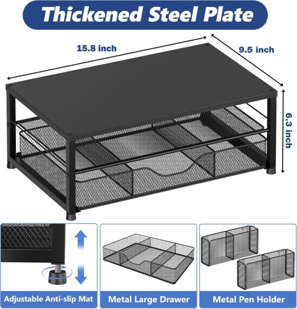 81AtYLcmz7L._AC_SL1500_.jpg OPNICE Desk Organizer and Accessories, 2-Tier Computer Monitor Stand Riser with Drawer and 2 Pen Holders, Laptop Stand, Office Desk Accessories for Office Supplies, Black