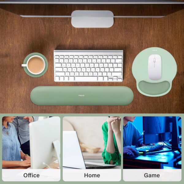 81BLjpgqDtL._AC_SL1500_.jpg MOSISO Wrist Rest Support for Mouse Pad&Keyboard Set, Circle Curved Ergonomic Mousepad&Coaster Non-Slip Base Home/Office Pain Relief&Easy Typing Pad with Soft Cloth&Silicone Lining, Antique Green