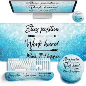 81F090mjBSL._AC_SL1500_.jpg LIMKRIAN Desk Mat Pad, XXL Large Gaming Mouse Pad with Wrist Rest Wrist Support, Ergonomic Mouse Pad, Keyboard Wrist Rest, Coaster, Home Office Desk Accessories Decor Supplies, Stay Positive