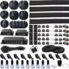 81F7bTfj4L._AC_SL1500_.jpg N NOROCME 192 PCS Cable Management Kit 4 Wire Organizer Sleeve,11 Cable Holder,35Cord Clips 10+2 Roll Cable Organizer Straps and 100 Fastening Cable Ties for Computer TV Under Desk, black,clear