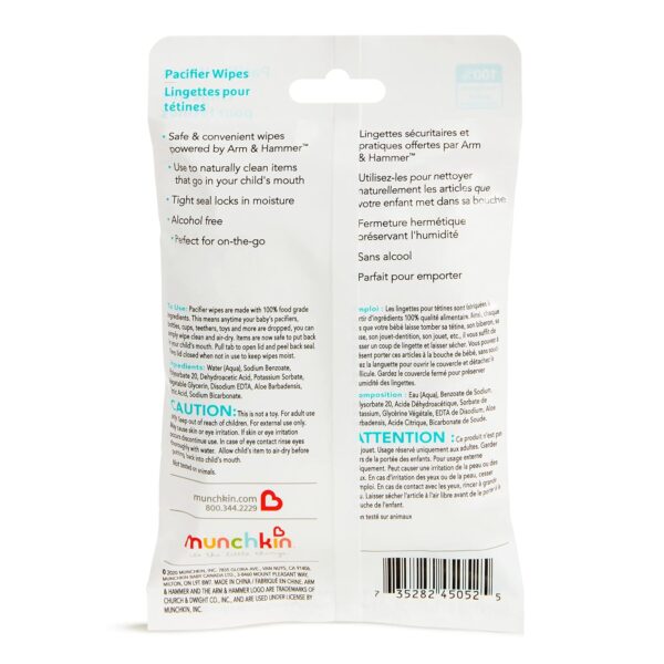 81GuSDfxaOL._SL1500_.jpg Munchkin Arm & Hammer Pacifier Wipes - Safely Cleans Breast Pump Parts and Feeding Essentials for Baby and Toddler, 1 Pack, 36 Wipes
