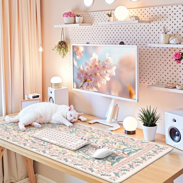 81HWi02rEcL._AC_SL1500_.jpg iCasso Pink Floral Desk Mat, Desk Pad, XXL Large Mouse Pad, Anti-Slip Big Mousepad with Stitched Edges, Computer Mouse Pads for Desktop Decor, Cute Office Desk Accessories for Women(Pink)
