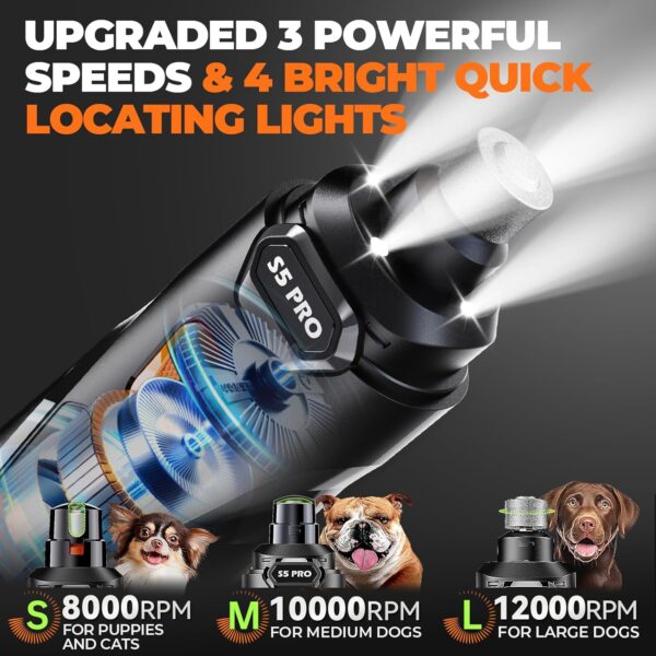 81HssySuKL._AC_SL1500_.jpg Whisper Quiet Dog Nail Grinder with 4 LED Lights, Safe & Stress-Free for Sensitive Dogs Cats of All Breeds & Sizes, 3 Grinding Bits, 3-Speed, Pet Nail Trimmers, Rechargeable Painless Grooming Kit