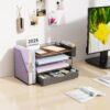 gianotter Wood Desk Organizers and Accessories with File Holder, 4-Tier Desk Accessories & Workspace Organizers with Drawer and Pen Holder, Desk Reference Organizer (Wood)