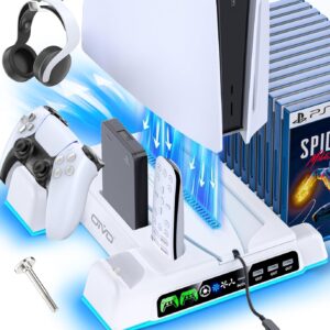 81LQpTeS3FL._AC_SL1500_.jpg PS5/Slim/Pro Stand and Cooling Station with LED Controller Charging Station for PlayStation 5 Console, Controller Charger, Cooling Stand, PS5/Slim/Pro Skin Accessories Kit with 3 Level Cooler Fan