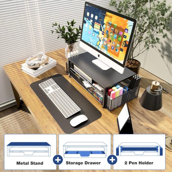 81MovToDJBL._AC_SL1500_.jpg OPNICE Desk Organizer and Accessories, 2-Tier Computer Monitor Stand Riser with Drawer and 2 Pen Holders, Laptop Stand, Office Desk Accessories for Office Supplies, Black
