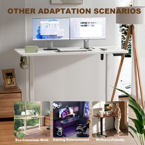 81NePrkzxNL._AC_SL1500_.jpg Veken 55 Inch Large Electric Standing Desk,Sit to Stand Up, Heights Adjustable, Work Home Office Computer Table for Study, Walking Pad, Writing, and Games, Wooden Desktop Desks, White