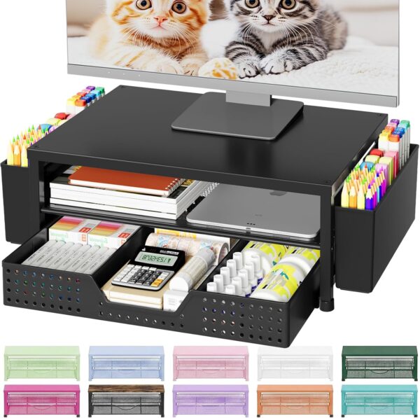 81PN0X6oYZL._AC_SL1500_.jpg OPNICE Desk Organizers and Accessories, Computer Monitor Stand Riser with Drawer and 2 Pen Holders, Printer & Laptop Stand, Office Desk Accessories & Workspace Organizers for Home Office Supplies, Black