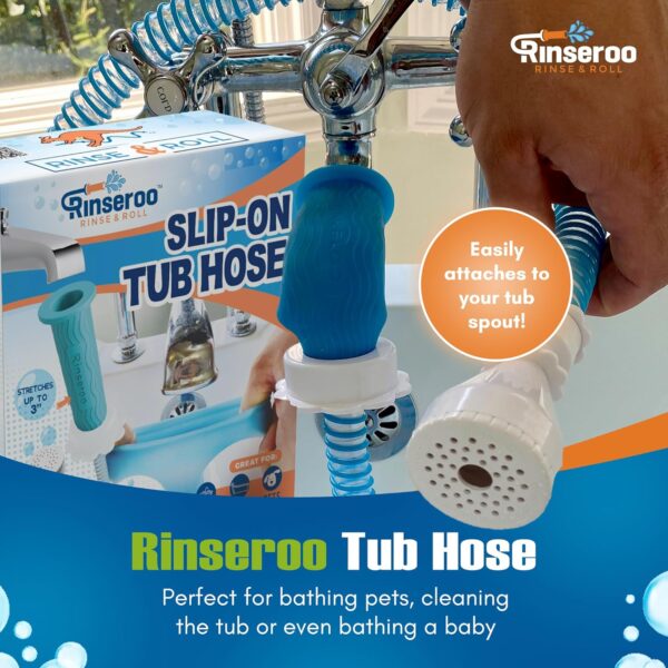 81PpBpkND6L._AC_SL1500_.jpg Rinseroo Slip-On Bathtub Faucet Sprayer Attachment. Ultra-Flex Dog Shower Hose Adapter Portable Hose Attachment with Sprayer Pet Showerhead Attach Tub Spout 5 Foot Hose. No Install for Speedy Washing
