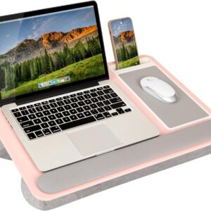 LAPGEAR Home Office Pro Lap Desk with Wrist Rest, Mouse Pad, and Phone Holder - Pink - Fits up to 15.6 Inch Laptops - Style No. 91604