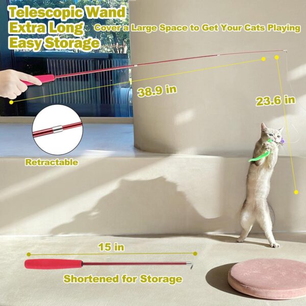 81SY3HltfL._AC_SL1500_.jpg MeoHui Cat Toys for Indoor Cats, Interactive Cat Toy 2PCS Retractable Wand Toy and 9PCS Cat Feather Toys Refills, Funny Kitten Toys Cat Fishing Pole Toy for Bored Indoor Cats Chase and Exercise