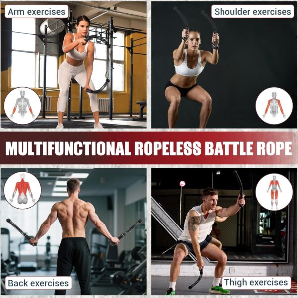 Weighted Ropeless Battle Ropes, Heavy Duty Portable Cordless Battle Ropes for Home Gym with Poster, Workout Exercise Rope for Strength Building, HIIT and Low-Impact Aerobic Training for Men & Women