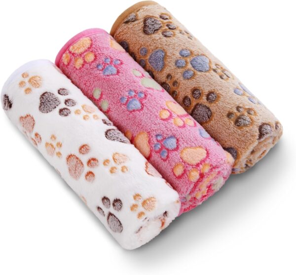 81SfCC28DfL._AC_SL1500_.jpg Luciphia 1 Pack 3 Blankets Super Soft Fluffy Premium Fleece Pet Blanket Flannel Throw for Dog Puppy Cat Paw Brown/Pink/White Small(23x16 inch)