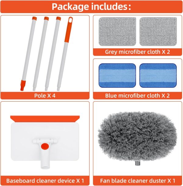 81TqoDxw9jL._AC_SL1500_.jpg Baseboard Cleaner Tool with Handle, Extendable Long Handle Baseboard Cleaning Duster with Reusable Pads for Floorboard, Ceiling Fan Blade Cleaner Duster (Gray)
