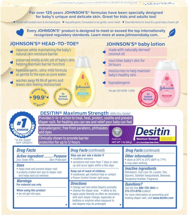 81ULoRUeldL._AC_SL1500_.jpg Johnson's Baby Care Essentials Gift Set, Body Lotion, & Zinc Oxide Diaper Rash Paste for Baby's Delicate Skin, Value Pack, Travel-Size, Bath Essentials Must Haves, Baby Gifts, 3 Items