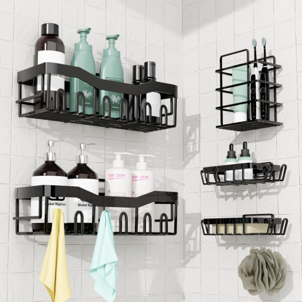 81US-6z4A7L._AC_SL1500_.jpg GD Adhesive Shower Caddy 5 Pack – Rustproof Stainless Steel No-Drill Bathroom Organizer Shelves with Large Capacity, Waterproof Storage Racks for Shower, Kitchen, Dorm, Apartment, and Home