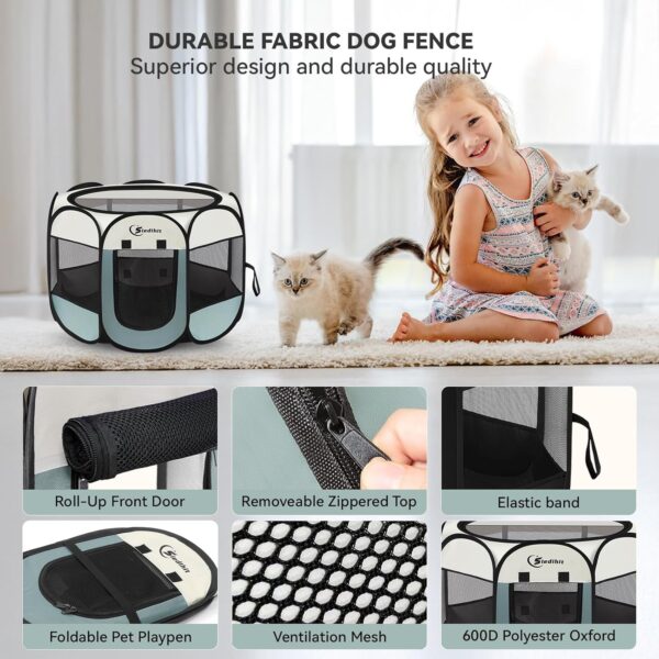 81UrRriTZyL._AC_SL1500_.jpg Siedihit Dog Cat Playpen, Puppy Pet Playpen Indoor for Small Dog Crate Tent Cage Outdoor, Portable Pop Up Dogs Enclosure Kennel with Carrying Case for Dogs/Cats/Rabbits(Grey, Small