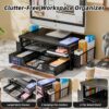 81VLppeVghL._AC_SL1500_.jpg Simple Trending Desk Organizer and Accessories, 2-Tier Computer Monitor Stand Riser with Drawer and 2 Pen Holders for Office Supplies, Black