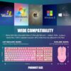 81VULvM9NuL._AC_SL1500_.jpg RedThunder K10 Wireless Gaming Keyboard and Mouse Combo, LED Backlit Rechargeable 3800mAh Battery, Mechanical Feel Anti-ghosting Keyboard + 7D 3200DPI Mice for PC Gamer (Pink)