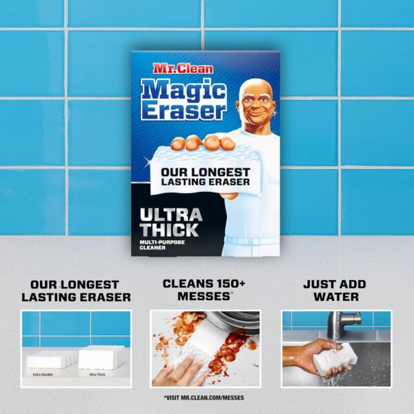 81VYQs-gacL._AC_SL1500_.jpg Mr. Clean Magic Eraser Sponge, All Purpose Cleaner, Long Lasting Cleaning Scrubber, Wall Cleaner, Sneaker Cleaner, Oven Cleaner, Kitchen, Bathroom, Shower Cleaning Supplies, Ultra Thick, 5ct
