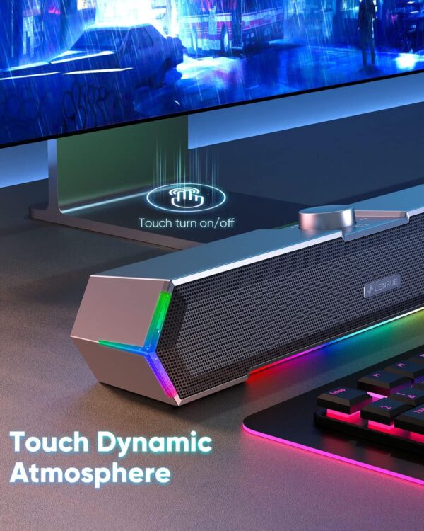 81W5PCQepwL._AC_SL1500_.jpg LENRUE G11 Computer Speakers for Desktop, Touch Lights PC Speakers with Surge Clear Sound, USB C/USB Powered, AUX Audio for Computer Desktop PC Laptop Desk