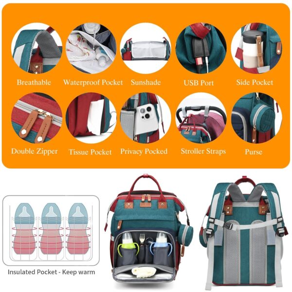 81X69HmYpL._SL1500_.jpg Astro alan Baby Diaper Bags with Changing Station, Waterproof Diaper Bag Backpack for Moms Dads with USB Charging Port, Baby Shower Gifts, Large Capacity diaper backpack, Red-Green-Blue