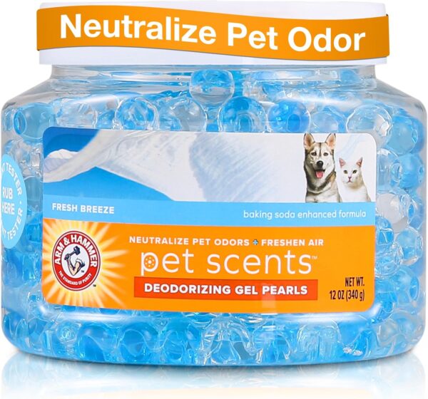 81YmtXiVX-L._AC_SL1500_.jpg Arm & Hammer for Pets Air Care Pet Scents Deodorizing Gel Beads, Pet Odor Eliminator for Rooms Closets and Small Spaces with Long Lasting Odor Control, Fresh Breeze Scent, 12 oz