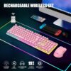 81YyndfyOyL._AC_SL1500_.jpg RedThunder K10 Wireless Gaming Keyboard and Mouse Combo, LED Backlit Rechargeable 3800mAh Battery, Mechanical Feel Anti-ghosting Keyboard + 7D 3200DPI Mice for PC Gamer (Pink)