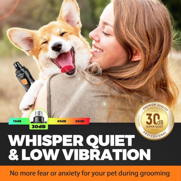 81amviXVjbL._AC_SL1500_.jpg Whisper Quiet Dog Nail Grinder with 4 LED Lights, Safe & Stress-Free for Sensitive Dogs Cats of All Breeds & Sizes, 3 Grinding Bits, 3-Speed, Pet Nail Trimmers, Rechargeable Painless Grooming Kit