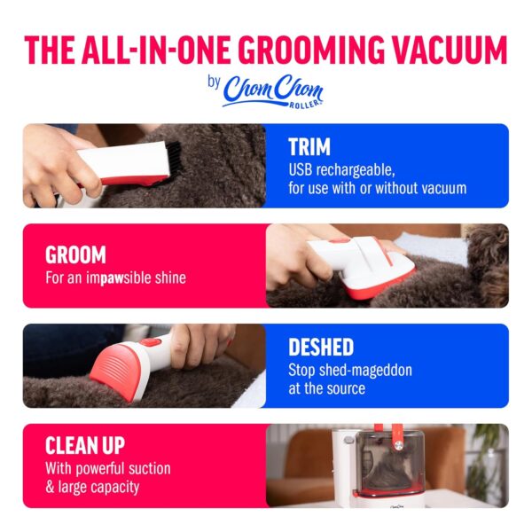 ChomChom Roller Dog Vacuum for Shedding Grooming – Dog Grooming Kit with Dog Brush Vacuum Attachment, Pet Hair Clipper with Guards, Large-Capacity Bin