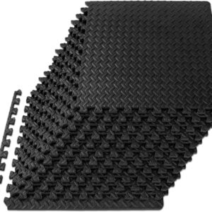 81fN-vJAKUL._AC_SL1500_.jpg ProsourceFit Exercise Puzzle Mat ½-inch, EVA Interlocking Foam Floor Tiles for Home Gym, Workout Equipment, Kids Play Areas, Black, 48 SQ FT - 12 Tiles