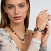 Handmade Matching Dog Collar & Owner Necklace Replaceable Pendant (Round Ball+Memory Vial) for Storing Pet Fur Gemstone Beaded Jewelry Set Dog Collar for Puppy, Large Cat Collar Set for Pet Lovers