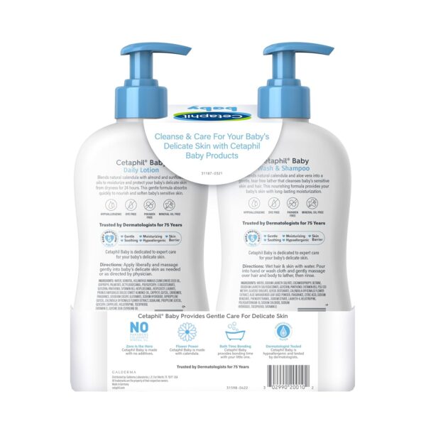 Cetaphil Baby Wash & Shampoo Plus Body Lotion, Healthy Skin Essentials, Head to Toe Hydration for up to 24 Hours, for Delicate, Sensitive Skin, 2-Pack,White
