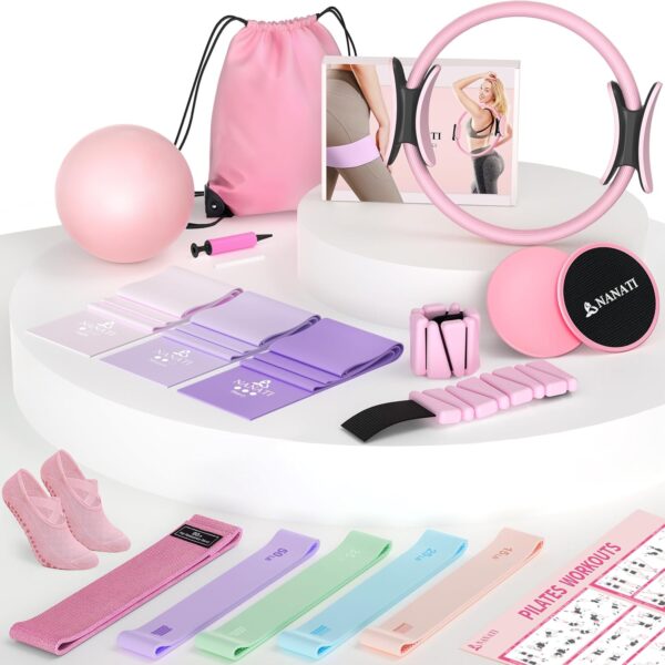 81ipULYSktL._AC_SL1500_.jpg NANATI Pilates Kit, Home Pilates Workout Kit for Women, Pilates Equipment with 14.5" Pilates Ring and Ball, Resistance Bands, Ankle Weights, Sliders & Grip Socks Accessories for Starter Home Workouts