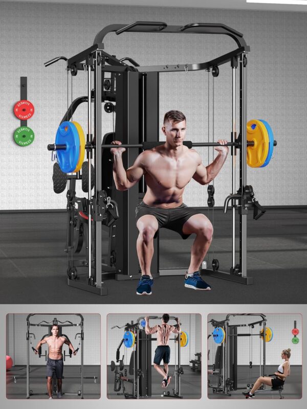 SunHome Multifunction Home Gym Equipment Workout Station, Smith Machine with 138LB Weight Stack, Leg Press, LAT Station for Full Body Training
