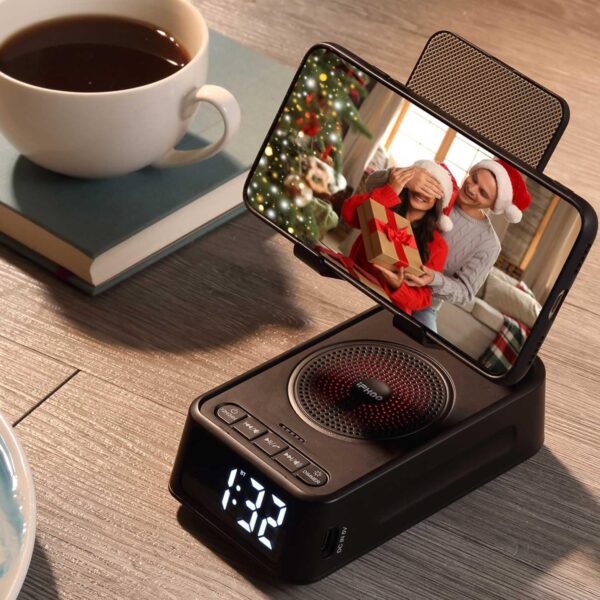 81kM2PqJIJL._AC_SL1500_.jpg Gifts for Men Women, Phone Stand with Bluetooth Speaker&Clock, Birthday Gifts for Him, Phone Holder with Wireless Speaker, Ideal for Dad Mom Husband Boy, Cool Tech Gadget for Men