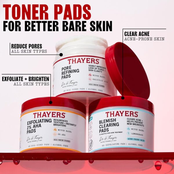 Thayers Blemish Clearing Acne Pads, Salicylic Acid Acne Treatment for Face, Pore Reducing, Exfoliating, and Soothing Skincare, Witch Hazel Toner Pads, 60 Ct