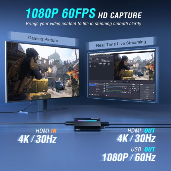 81oTg3zF08L._AC_SL1500_.jpg Fifine AmpliGame Video Capture Card, HD 1080 60fps for Audio Video, Gaming, Live Streaming, 4K HDMI to USB Capture Card Compatible with PS4/Windows/Mac OS/Switch/Xbox-V3
